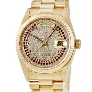 ロレックス ROLEX デイデイト 36 18038 86番 K18YG無垢 純正ダイヤ ルビー プレジデントブレス メンズ 腕時計自動巻き ゴールド 【中古】
