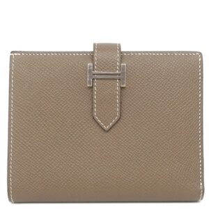 エルメス HERMES 二つ折り財布 ベアンコンパクト ヴォーエプソン エトゥープ シルバー金具 グレージュ 二つ折り U 【箱】 【中古】