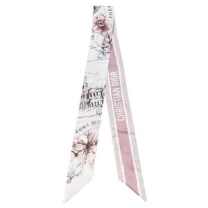 クリスチャン・ディオール Christian Dior スカーフ ミッツァ シルク ホワイト×パープル Souvenir de Rome ローマ ピンク 61SVR106I648 【箱】 【中古】