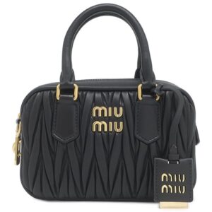 ミュウミュウ MIU MIU 2WAYバッグ アルカディ マテラッセ レザー バッグ スモール レザー ブラック ゴールド金具 ハンドバッグ ショルダー 5BB123 【保存袋】 【中古】