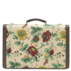 グッチ GUCCI トランク ミディアム リジッド スーツケース キャンバス レザー ベージュ×ブラウン ゴールド金具 フローラ フラワー 花柄 ダブルG 722179 【中古】新品同様品