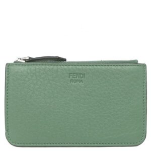 フェンディ FENDI カードケース レザー グリーン シルバー金具 フラグメントケース コインケース 8AP161 【箱】 【中古】新品同様品