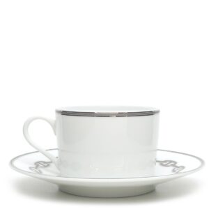 エルメス HERMES 食器 シェーヌダンクル モーニングカップ&ソーサー 磁器 プラチナ コーヒーカップ ティーカップ ポーセリン 【中古】