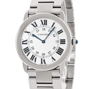 カルティエ Cartier ロンドソロ ドゥ カルティエ LM W6701005 シルバー ローマン 青針 デイト メンズ 腕時計クオーツ シルバー 【中古】
