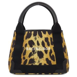 バレンシアガ BALENCIAGA 2WAYバッグ ネイビーカバス XS コットンキャンバス レザー イエロー×ブラック シルバー金具 黒 レオパード ヒョウ柄 390346 【中古】中古美品