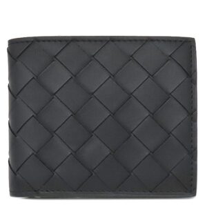 ボッテガヴェネタ BOTTEGA VENETA 二つ折り財布 イントレチャート コインパース付き二つ折りウォレット カーフ ブラック×グラス 黒 緑 コンパクト 【中古】新品同様品