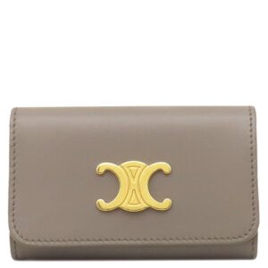 セリーヌ CELINE キーケース トリオンフ 6連 キーケース グレインカーフレザー グレージュ ゴールド金具 鍵入れ ベージュ 6本 【保存袋】 【中古】