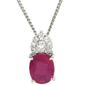ネックレス ルビー 1.32ct ダイヤモンド ペンダント プラチナシルバー 赤 1石 1粒 オーバルカット メレダイヤ プラチナ 【中古】中古美品