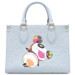 ルイヴィトン LOUIS VUITTON 2WAYバッグ LV × TM オンザゴー PM モノグラムアンプラント ウォッシュドブルー ゴールド金具 パンダ 村上隆 M13836 RFID 【中古】