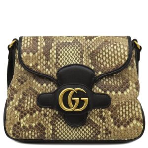 グッチ GUCCI ショルダーバッグ GGマーモント パイソン レザー ベージュ×ブラック ゴールド金具 黒 648934 【中古】