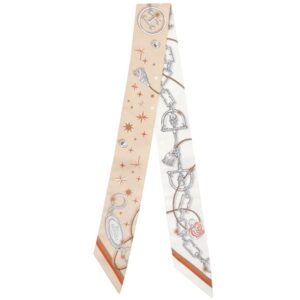 エルメス HERMES スカーフ ツイリー シルク ベージュロゼ×キャラメル×ホワイト 新品 未使用 【C'est la Fete/セ ラ フェット】 H062743S 13 【箱】 【中古】