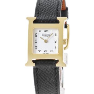 エルメス HERMES Hウォッチ PM HH1.201e イエローGP ホワイト アラビア H型 スクエア レディース 腕時計クオーツ ホワイト 【中古】