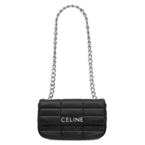 セリーヌ CELINE ショルダーバッグ マトラッセ モノクローム レザー ブラック シルバー金具 黒 ロゴ チェーンショルダー チェーンバッグ 【中古】新品同様品