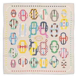 エルメス HERMES スカーフ カレ70 プリュムティ シルク グレー×マルチカラー 【BOUCLERIE MODERNE PLUMETIS/モダンなバックル】 【箱】 【中古】