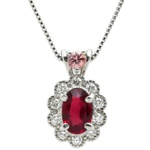 ネックレス ルビー ダイヤペンダント プラチナシルバー 赤 【中古】