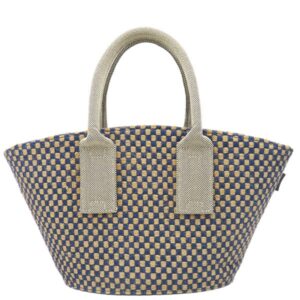 エルメス HERMES ハンドバッグ パニエバス PM リネン ジュート ネイビー×ベージュ 紺 格子柄 【中古】
