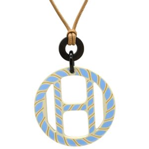 エルメス HERMES ネックレス Hエキップ ノーティック バッファローホーン レザー ラッカー セサミ×ブルー 茶 水色 【箱】 【中古】未使用保管品