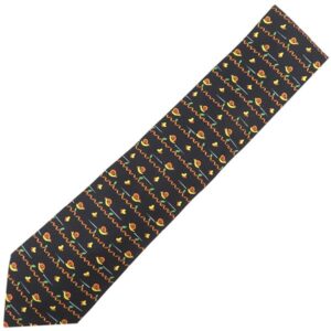 エルメス HERMES ネクタイ カタツムリ×チョウ 9cm シルク ブラック×マルチカラー 黒 蝶 【中古】未使用保管品