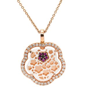 ZOCCAI ネックレス フラワーモチーフ ホワイト×ピンクゴールド シェル ダイヤ 色石 18K 750 YG 【中古】中古品