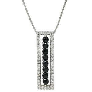 ネックレス ダイヤ 0.90ct デザインペンダント ブラック×ホワイトゴールド 18K 18金 750 WG ブラックダイヤ バー 【中古】中古美品