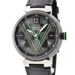 ルイヴィトン LOUIS VUITTON タンブール オトマティック ダミエグラフィット レース QA131Z 黒 緑 Vロゴ メンズ 腕時計自動巻き ブラック 【中古】