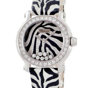ショパール CHOPARD ハッピースポーツ ゼブラ 278475-2003 純正ダイヤ シマウマ 限定 K18WGベゼル レディース 腕時計クオーツ ブラック 【中古】中古美品