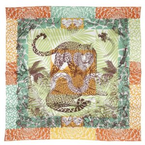 エルメス HERMES スカーフ カレ70 CARRE シルク ヴェール×オレンジ×ブラウン 新品 未使用 【JUNGLE LOVE /ジャングルラブ】 【箱】 【中古】未使用保管品