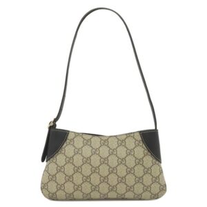 グッチ GUCCI ショルダーバッグ GGエンブレム スモール ショルダー GGスプリームキャンバス ブラック×ベージュ シルバー金具 820696 【箱】 【中古】未使用保管品