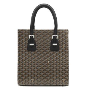 ゴヤール GOYARD トートバッグ コモールPM PVCコーティングキャンバス レザー ブラック シルバー金具 黒 ブラウン 縦長 ヘリンボーン柄 【中古】新品同様品