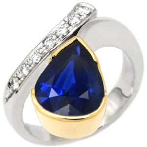 リング 指輪 ブルーサファイア 4.22ct ダイヤ ブルー×イエローゴールド×プラチナシルバー 青 Pt900 プラチナ 18K 750 YG デザインリング コンビ 15号 【中古】中古美品