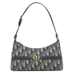クリスチャン・ディオール Christian Dior ハンドバッグ 30 モンテーニュ ホーボー コットン カーフ テクニカルファブリック ネイビー ゴールド金具 ディオールオブリーク S2381UTZQ_M928 【保存袋】 【中古】
