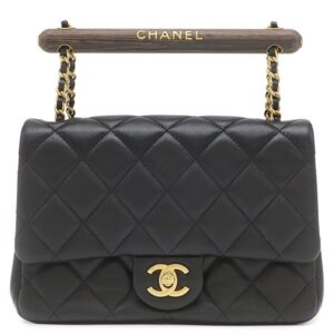 シャネル CHANEL ショルダーバッグ ウッド ハンドル スモール フラップ ラムスキン ブラック ゴールド金具 AS4151 ランダムシリアル 【箱】 【中古】中古美品