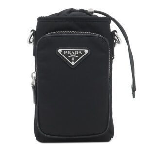 プラダ PRADA ショルダーバッグ Re-Nylon スマートフォンケース ナイロン レザー ブラック シルバー金具 三角ロゴ ショルダー ドロスト ポシェット 2ZH155 【箱】 【中古】新品同様品