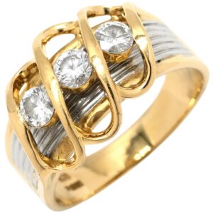 リング 指輪 ダイヤモンド 0.54ct イエローゴールドXプラチナシルバー 3石 3粒 ブリリアントカット 18K 750 YG プラチナ 15号 【中古】中古品