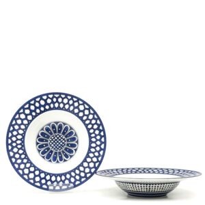 エルメス HERMES 食器 ブルーダイユール スーププレート 21cm 2枚セット 磁器 ブルー×ホワイト ペア 洋食器 生産終了品 ポーセリン 030113P2 【中古】