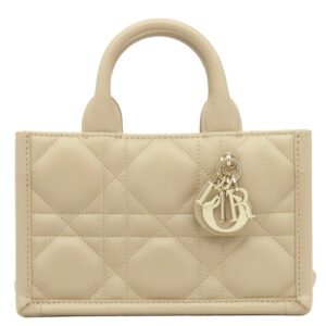 クリスチャン・ディオール Christian Dior ショルダーバッグ ブックトート バッグ ミニ カーフ ベージュ シャンパンゴールド金具 マイクロカナージュ チャーム 【保存袋】 【中古】未使用保管品