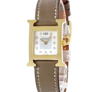 エルメス HERMES Hウォッチ PM HH1.202 055424WW00 純正ダイヤ ホワイト シェル H型 スクエア レディース 腕時計クオーツ ホワイト 【中古】中古美品