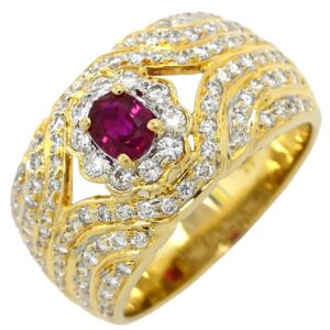リング 指輪 ルビー ダイヤリング イエローゴールド レッド 赤 12号 【中古】