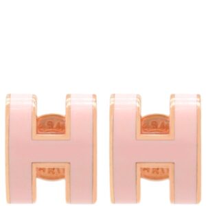 エルメス HERMES ピアス ポップアッシュ Hピアス ミニ メタル エナメル ローズドラジェ×ピンクゴールド ローズゴールド金具 H型 【箱】 【中古】