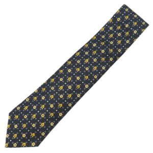 エルメス HERMES ネクタイ 総柄 9cm シルク ブラック 花柄 ドット 【中古】