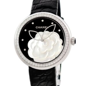 シャネル CHANEL マドモアゼル プリヴェ H3096 K18WG無垢 純正ダイヤ 黒 オニキス 白 シェル ツバキ レディース 腕時計クオーツ ブラック 【中古】中古美品