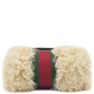 グッチ GUCCI ポーチ ファー ウェブ ストライプ ファー ベージュ シルバー金具 コスメティックケース クラッチバッグ 759689 【保存袋】 【中古】