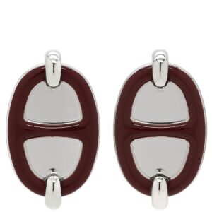 エルメス HERMES ピアス ミニマイヨン メタル エナメル ニュールージュアッシュ×シルバー ボルドー 紫 シェーヌダンクル 新品 未使用 【箱】 【中古】未使用保管品