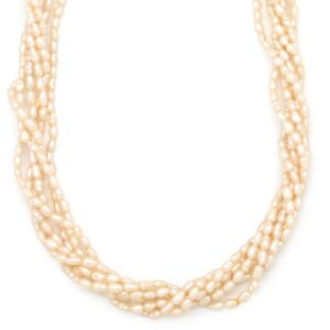 タサキ TASAKI ネックレス 6連 パール セミロング パールホワイト×イエローゴールド TASAKI 14K 真珠 ライスパール バロック 6重 多連 マチネサイズ 【中古】中古美品