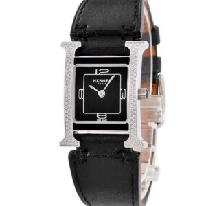 エルメス HERMES Hウォッチ PM HH1.231 純正ダイヤ H型 ブラック 黒 アラビア スクエア レディース 腕時計クオーツ ブラック 【中古】中古美品