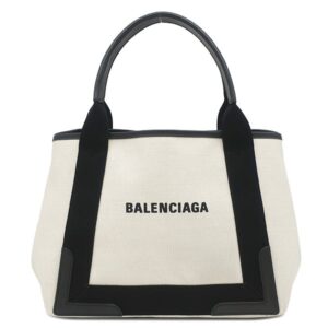 バレンシアガ BALENCIAGA トートバッグ ネイビーカバス S キャンバス レザー ナチュラル×ブラック シルバー金具 黒 白 ロゴ トート Navy カバ 339933 【中古】中古美品