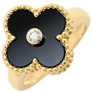 ヴァンクリーフアーペル Van Cleef & Arpels リング 指輪 ヴィンテージ アルハンブラ ブラック×イエローゴールド #51 1Pダイヤ オニキス 11号 VCARA41000 【保証書】 【中古】新品同様品