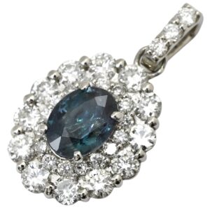 ペンダントトップ アレキサンドライト 0.555ct ダイヤモンド ブルー×プラチナシルバー 青 オーバルミックスカット ネックレストップ 【中古】中古美品