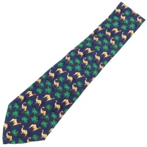 エルメス HERMES ネクタイ アニマル柄 9.5cm シルク ネイビー×マルチカラー 紺 ラクダ 【中古】未使用保管品