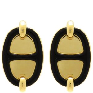 エルメス Herms ピアス ミニマイヨン GP エナメル ブラックXゴールド ゴールド金具 シェーヌダンクル 黒 【箱】 【中古】